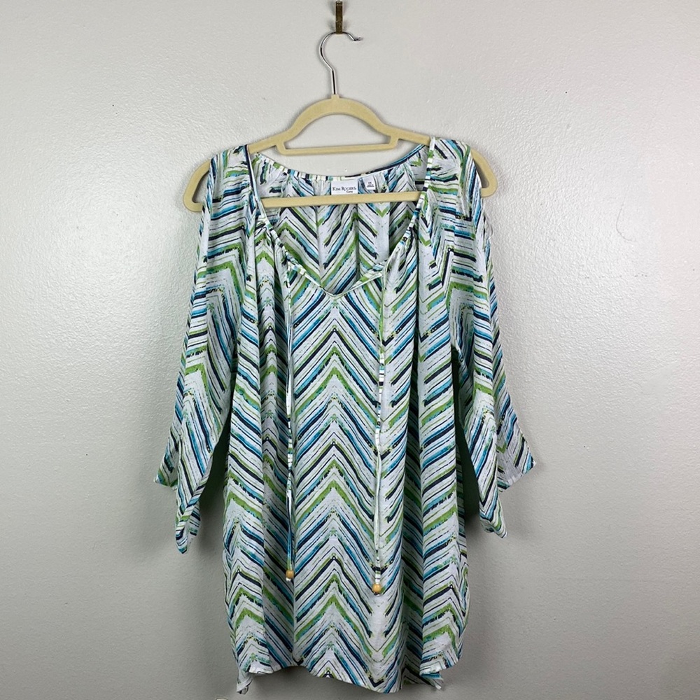 Kim Rogers | Curvy Slit Shoulder Keyhole Plus Blouse 2X